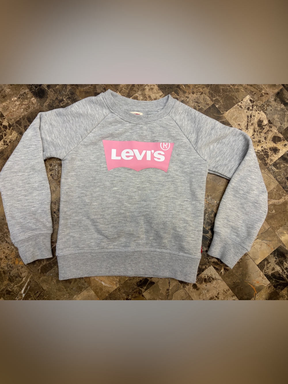 Levi's Girls' Gray Crewneck Sweatshirt with Pink Logo 3-4 years